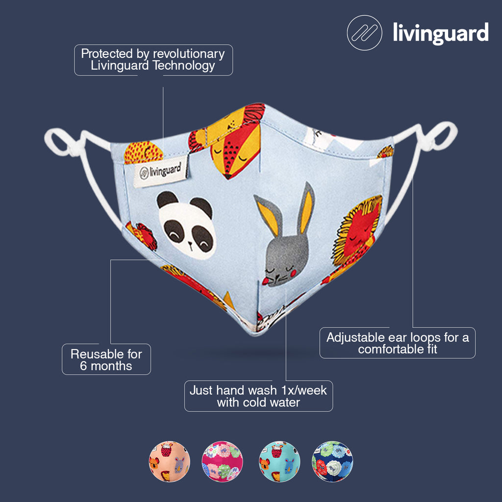Livinguard Kids STREET Mask - Blue Bow |Anti-Microbial |Destroys 99.9% Coronavirus | Washable & Reusable