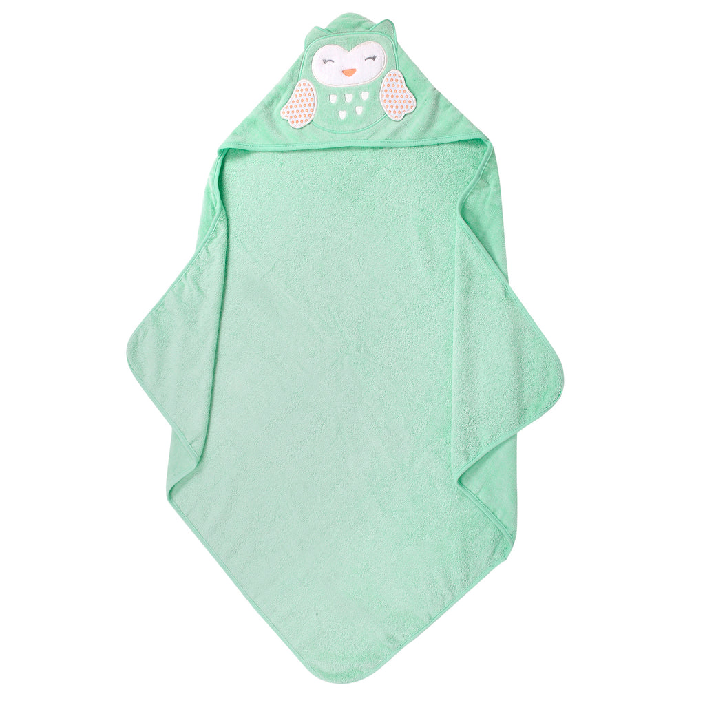 Baby Moo Owl Green Hooded Towel
