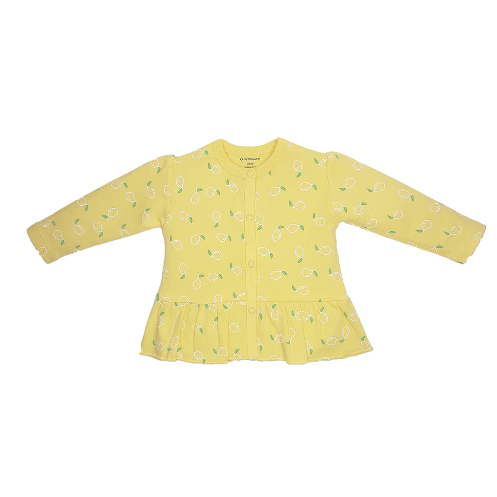 My Milestones T-shirt Full Sleeves Girls Sage Green Polka/ Yellow Lemon - 2 Pc Pack
