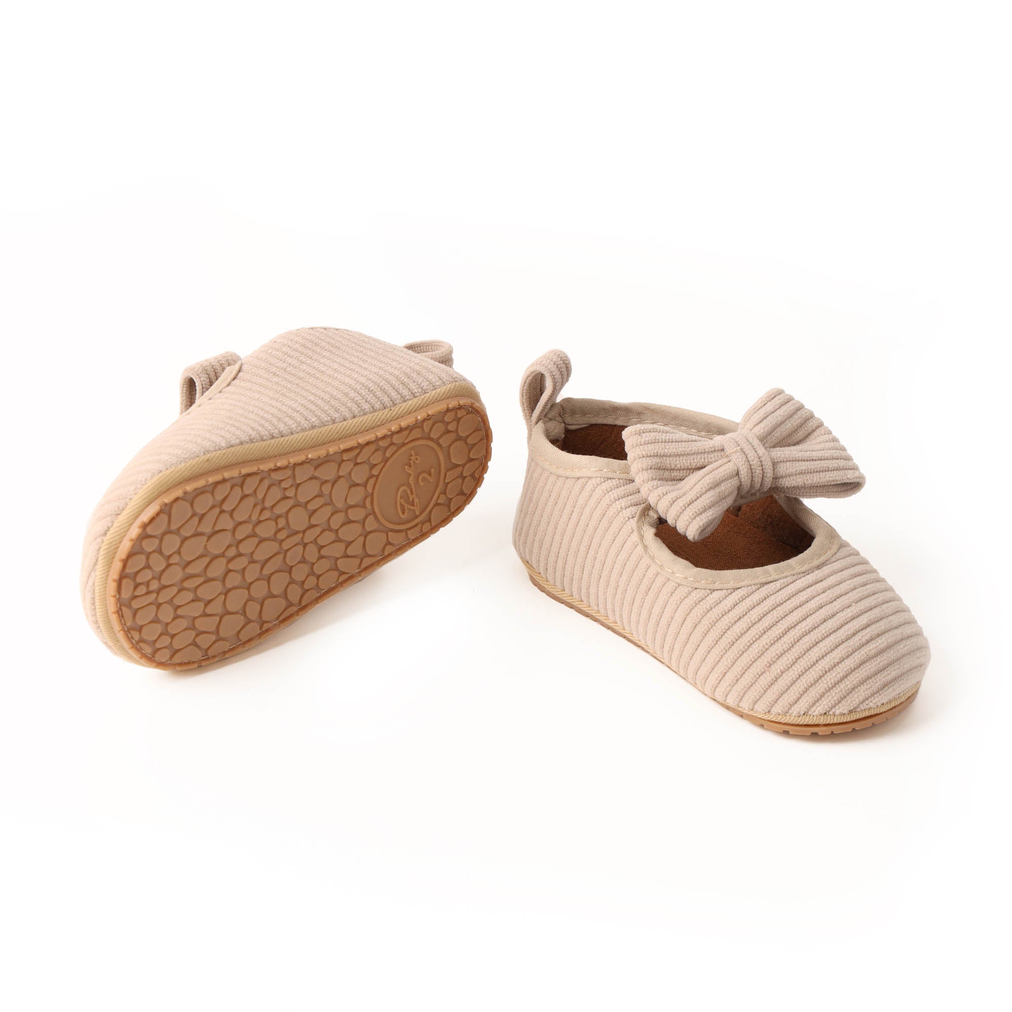 Kicks & Crawl- Ribbed Bow Cream Baby Shoes
