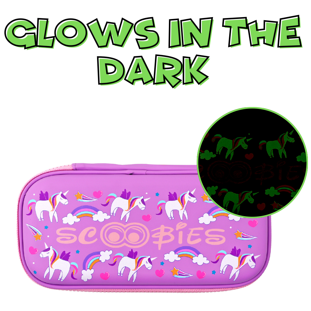 Scoobies Glow-in-the-Dark Pencil Case (Planet Unicorn) | Premium EVA Quality | With Separate Stationery Slot | Multi-Use Pouch
