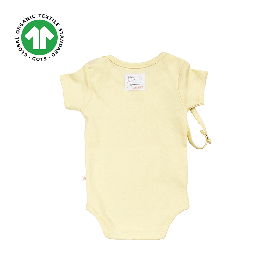 Greendigo Organic Cotton Yellow Bodysuit For New Born Baby Boys And Baby Girls