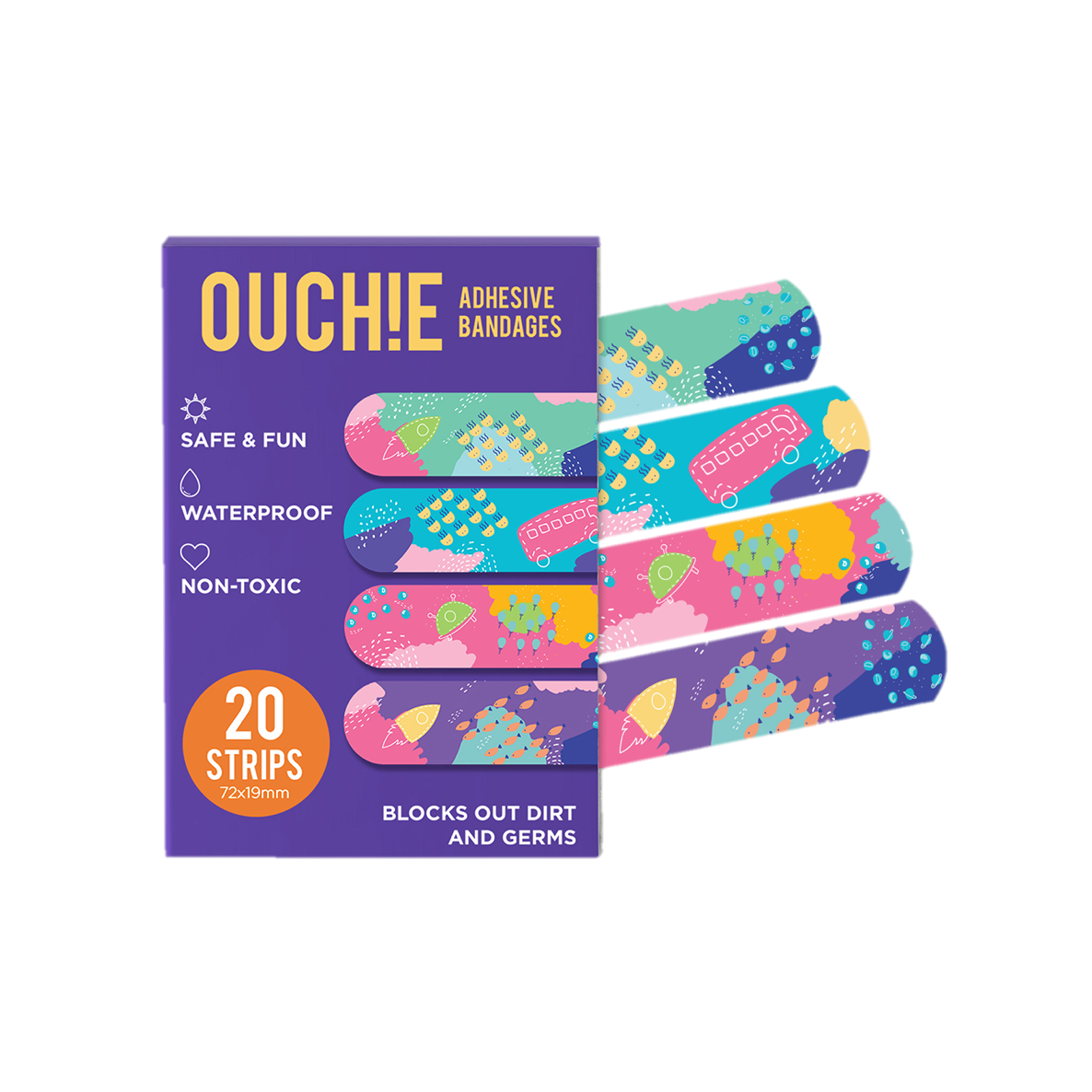'Ouchie Kids Bandages'  20-Pack (Purple)
