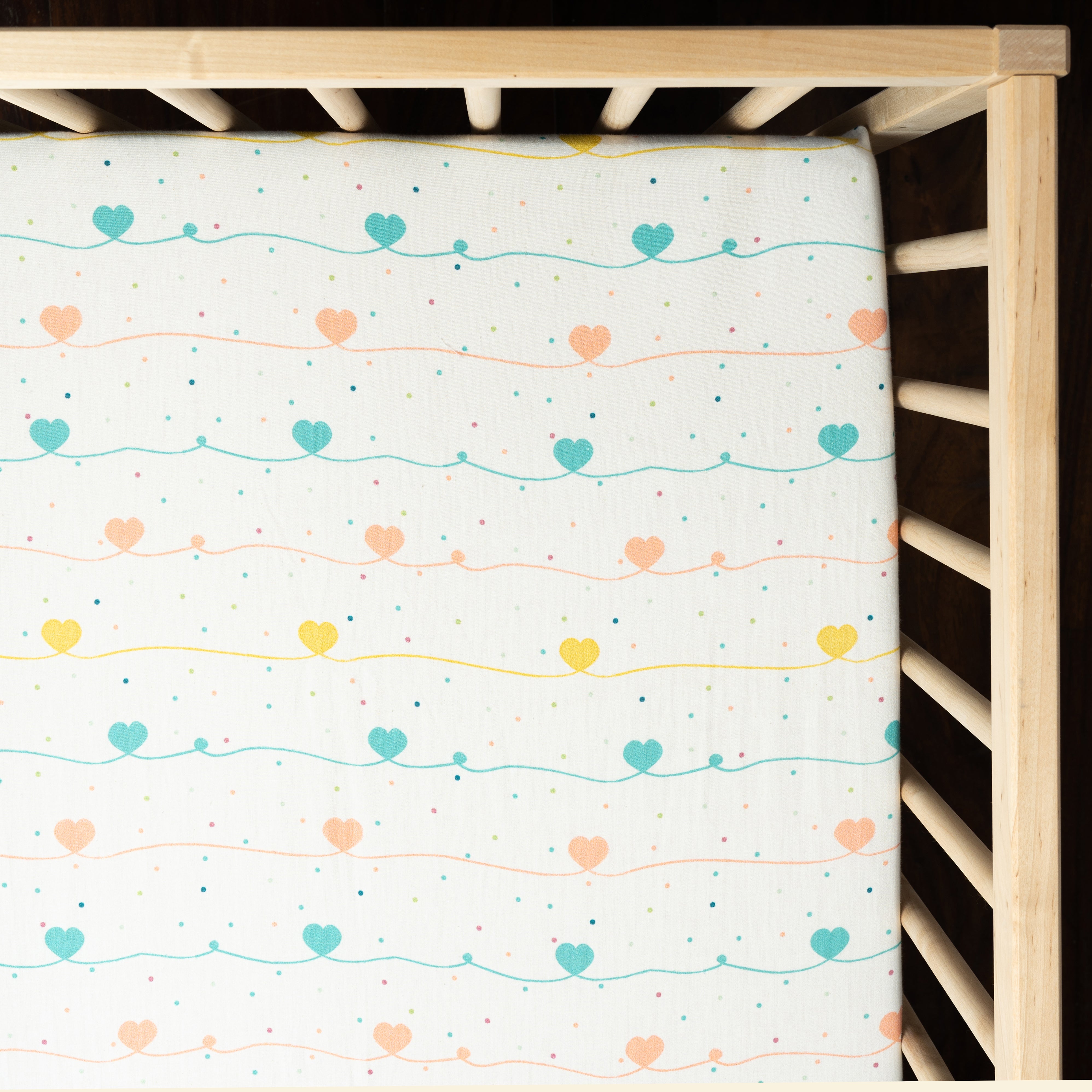 Tiny Snooze Organic Fitted Cot Sheet- Hearts