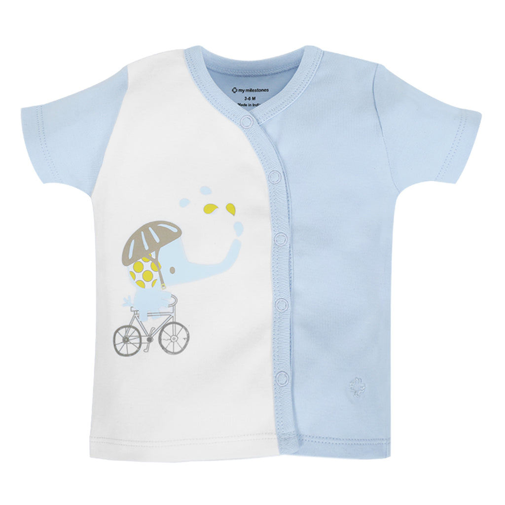 My Milestones T-shirt Half Sleeves Boys Baby Blue Cloud / Baby Blue -2Pc Pack