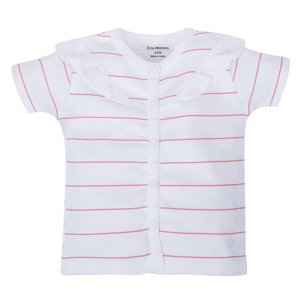 My Milestones T-shirt Half Sleeves Girls White Stripes / Pink - 2Pc Pack