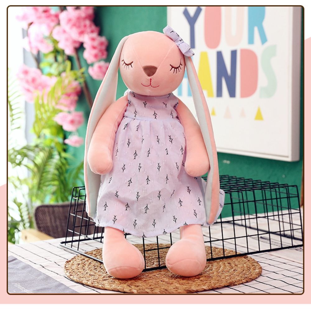 Sleeping Bunny With A Bow - Pink / Steel Grey