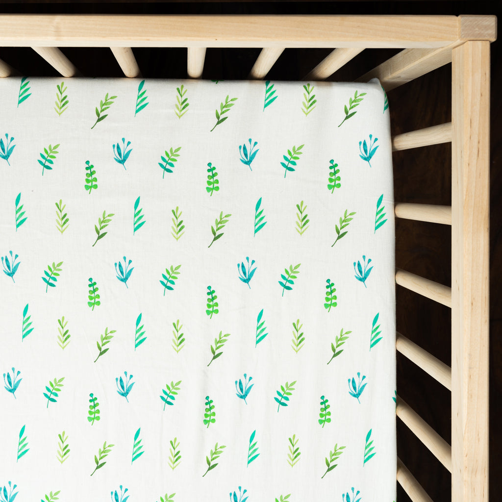 Tiny Snooze Organic Fitted Cot Sheet- Leaves