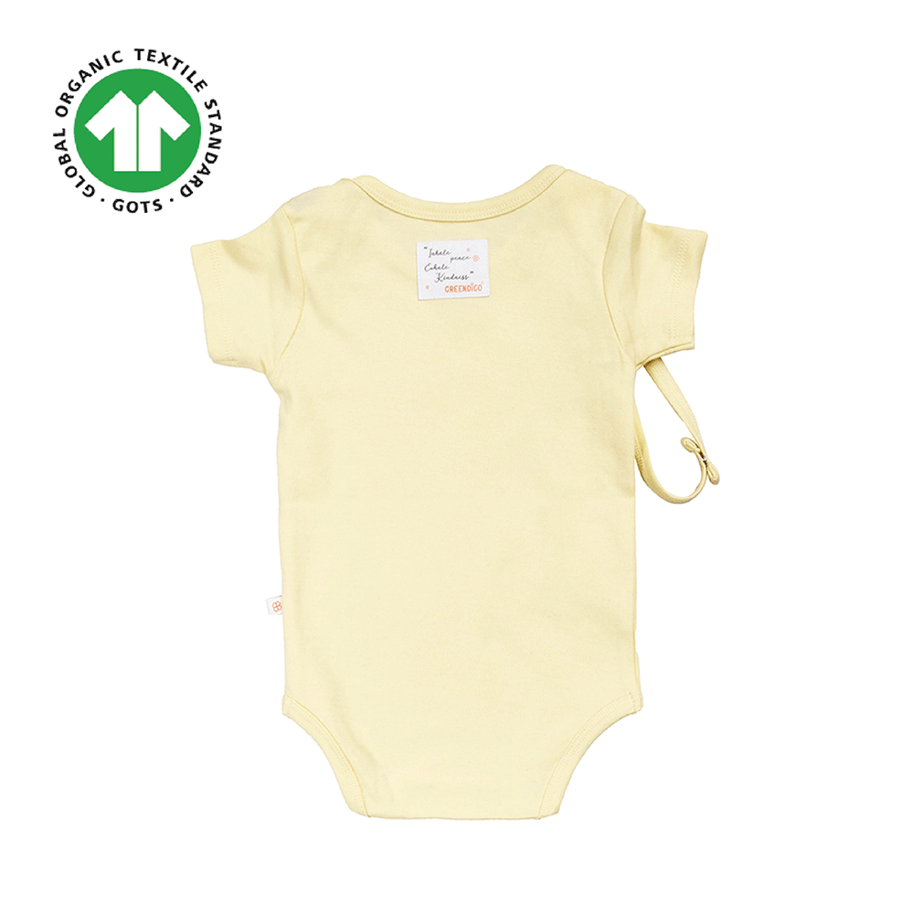 Greendigo Organic Cotton Yellow Bodysuit For New Born Baby Boys And Baby Girls