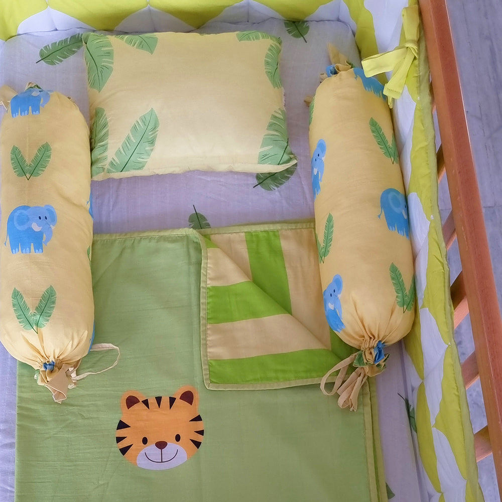 Little By Little Jungle Love Cot Bedding Set with Organic Baby Dohar Blanket, Green