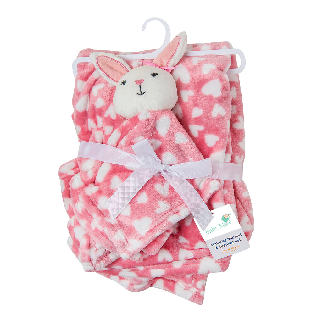 Baby Moo Rabbit Hearts Soft Cozy Plush Toy Blanket Pink