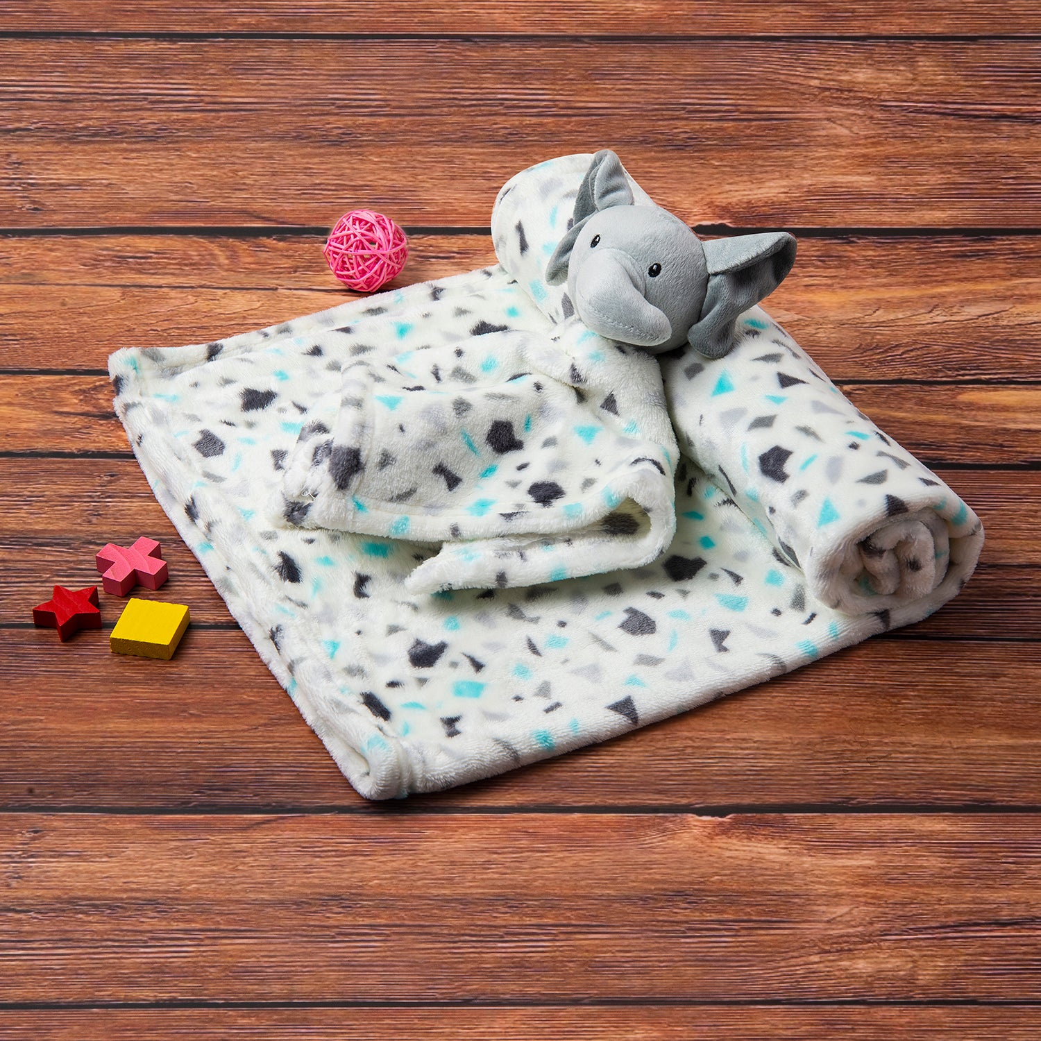 Baby Moo Elephant Hearts Soft Cozy Plush Toy Blanket Blue