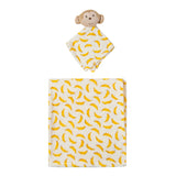 Baby Moo Monkey And Bananas Soft Cozy Plush Toy Blanket Yellow