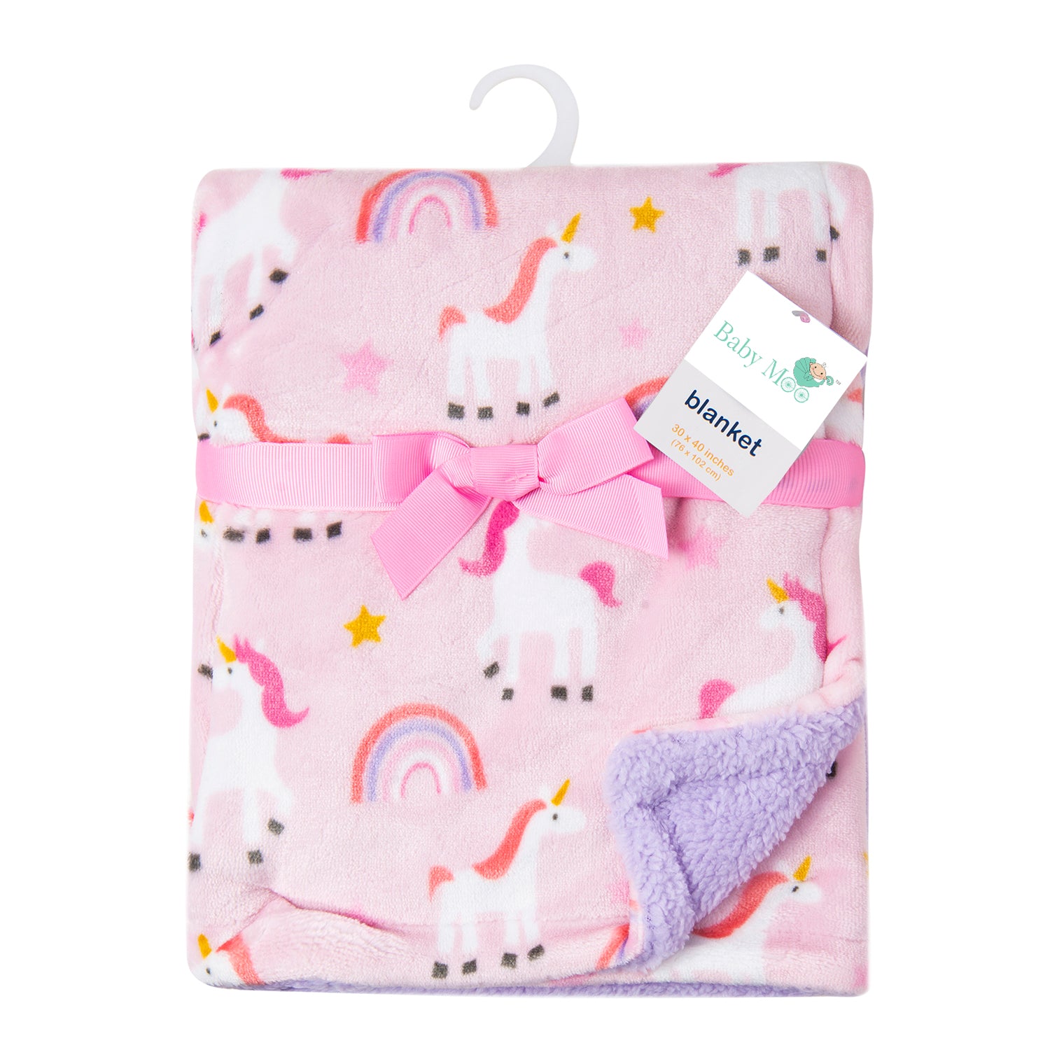 Baby Moo Whimsical Unicorn Soft Cozy Plush Blanket Pink