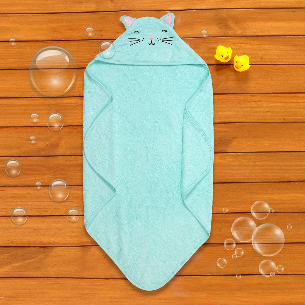 Cute Cat Sea Green Hooded Towel