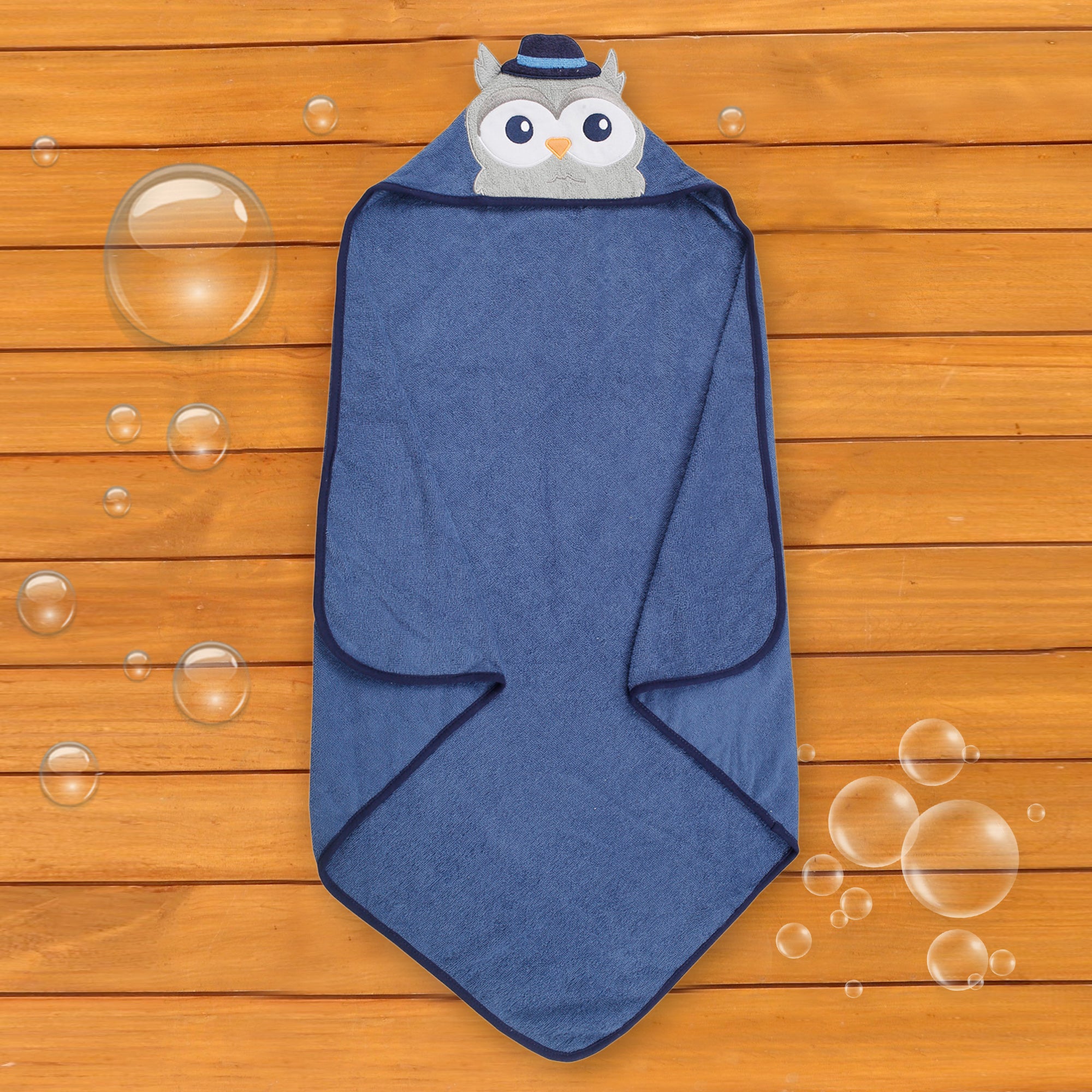 Baby Moo Mr. Owl Blue Hooded Towel