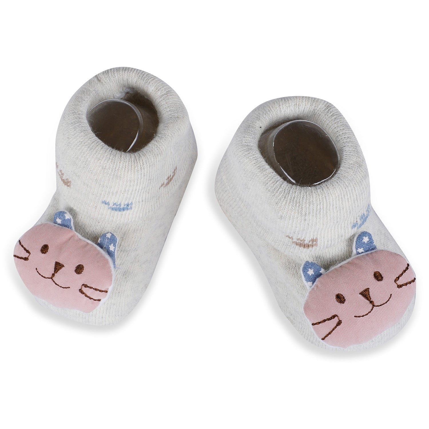 Baby Moo Blushing Kitty Cotton Anti-Skid 3D Socks - Grey