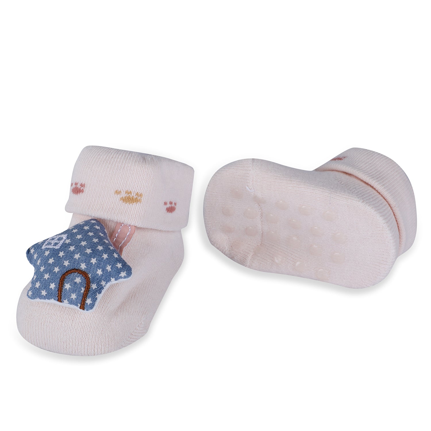 Baby Moo Star House Cotton Anti-Skid 3D Socks - Pink