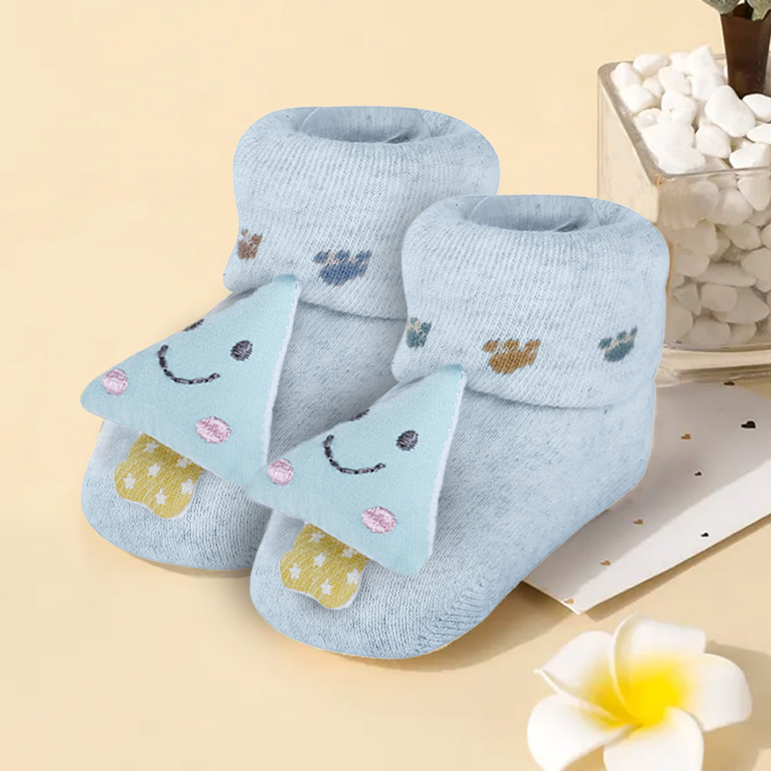 Baby Moo Smiling Tree Cotton Anti-Skid 3D Socks - Blue