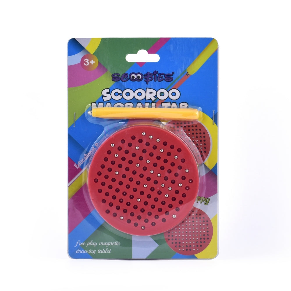 ScooRoo Red Round Tab | With Magnetic Stylus | Kids Reusable Fun Learning Pad | With Audible Click Sound | Creative Education Drawing Tablet