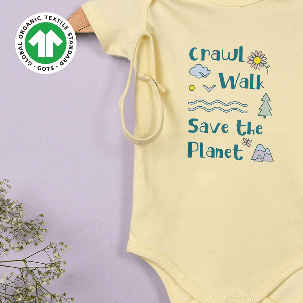 Greendigo Organic Cotton Yellow Bodysuit For New Born Baby Boys And Baby Girls