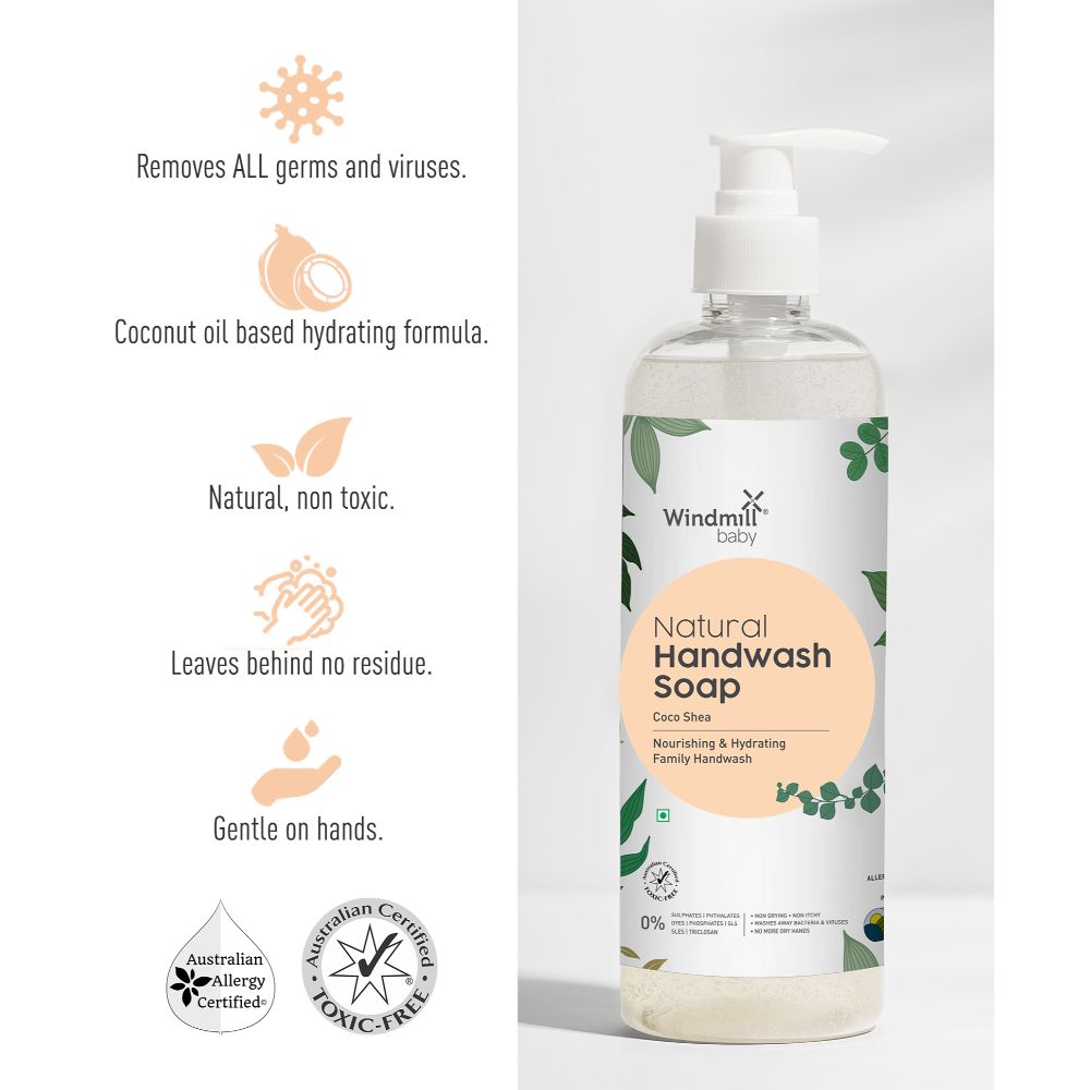 Windmill Baby Natural Coco Shea Handwash Liquid Soap, Nourishing And Hydrating For The Whole Family, USDA Certified, Allergen Free - 450ml