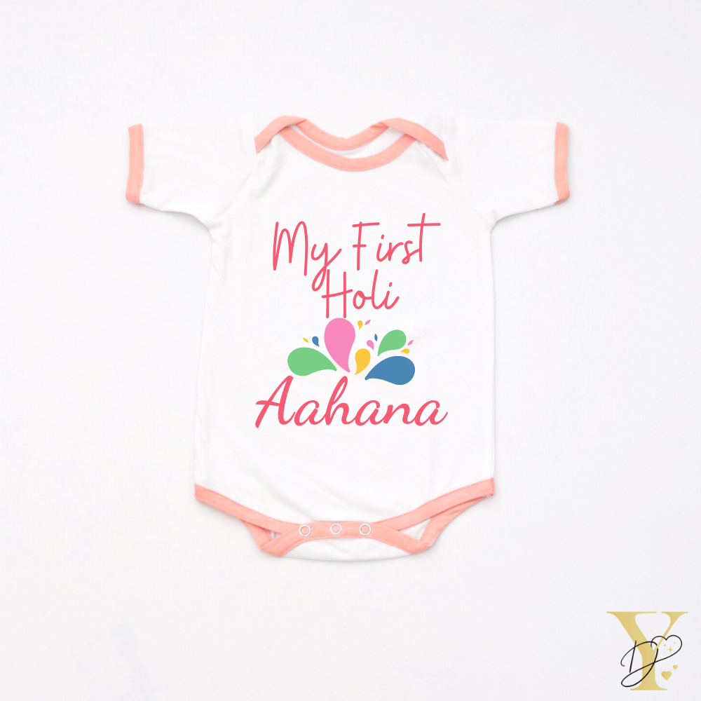 My First Holi Bodysuit (Peach Love) - Half/Full Sleeves