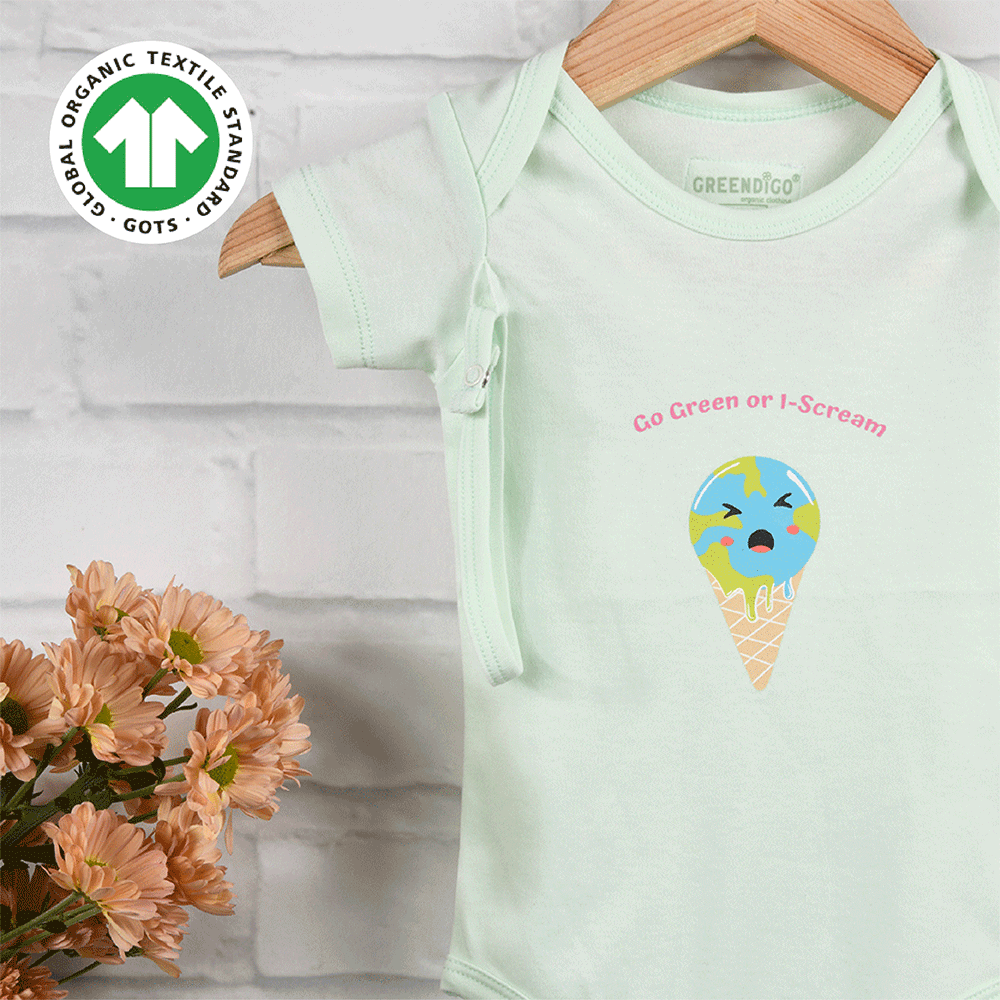 Greendigo Organic Cotton Green Bodysuit For New Born Baby Boys And Baby Girls