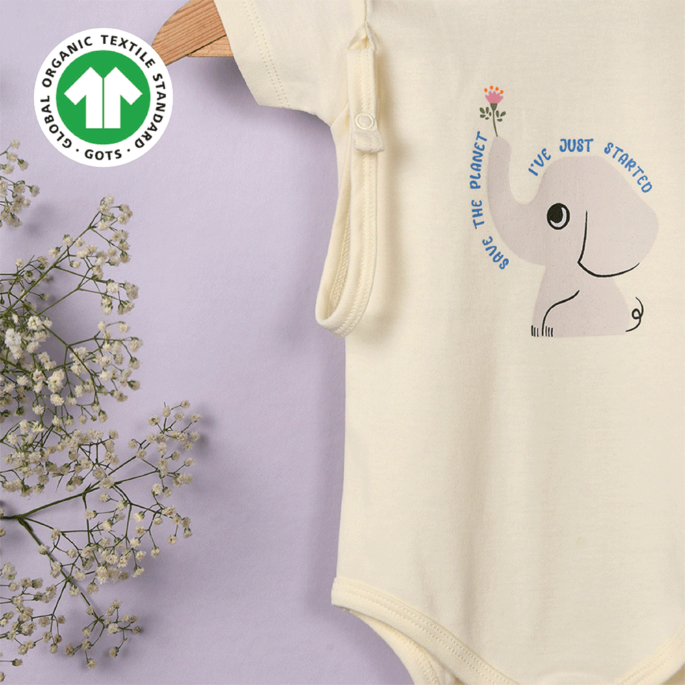 Greendigo Organic Cotton Off White Bodysuit For New Born Baby Boys And Baby Girls