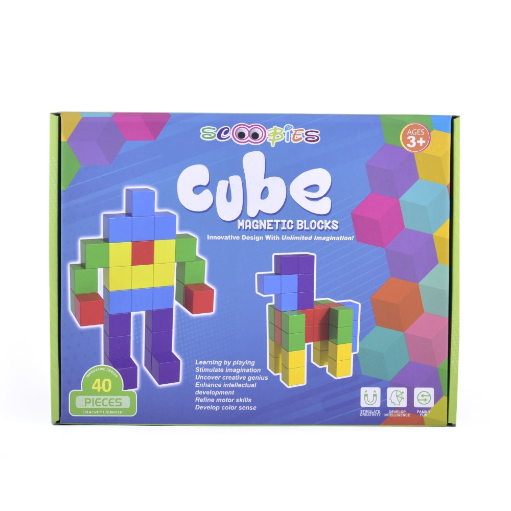 Cube Magnetic Blocks | 40 Multi-Colour Pieces | DIY Stack, Construction & Creative Learning Set | STEM Education Toy