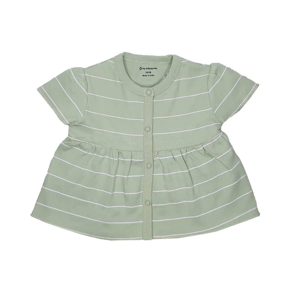 My Milestones T-shirt Half Sleeves Grey Striped / Sage Green Striped - 2 Pc Pack