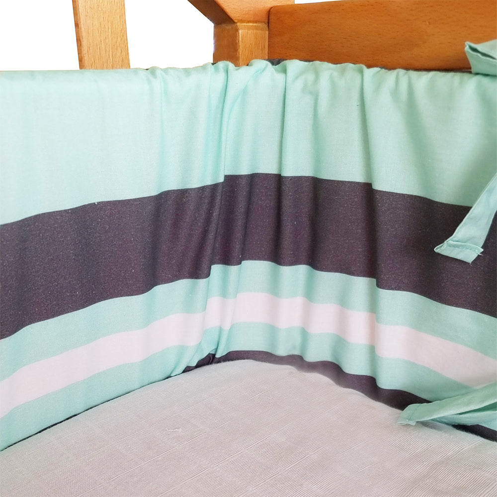 Little By Little Baby Cot Bumper With Removable Outer Cover, Mint Green + Grey
