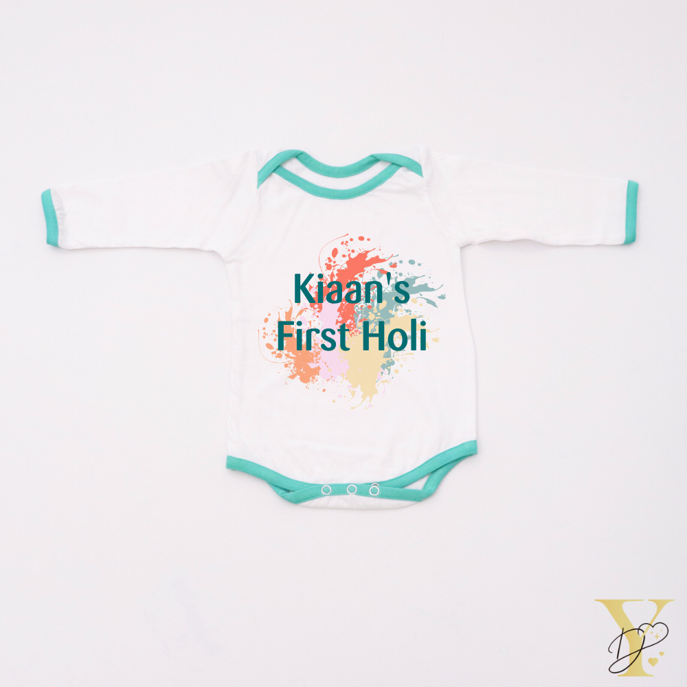 First Holi Bodysuit (Green Love) - Half/Full Sleeves