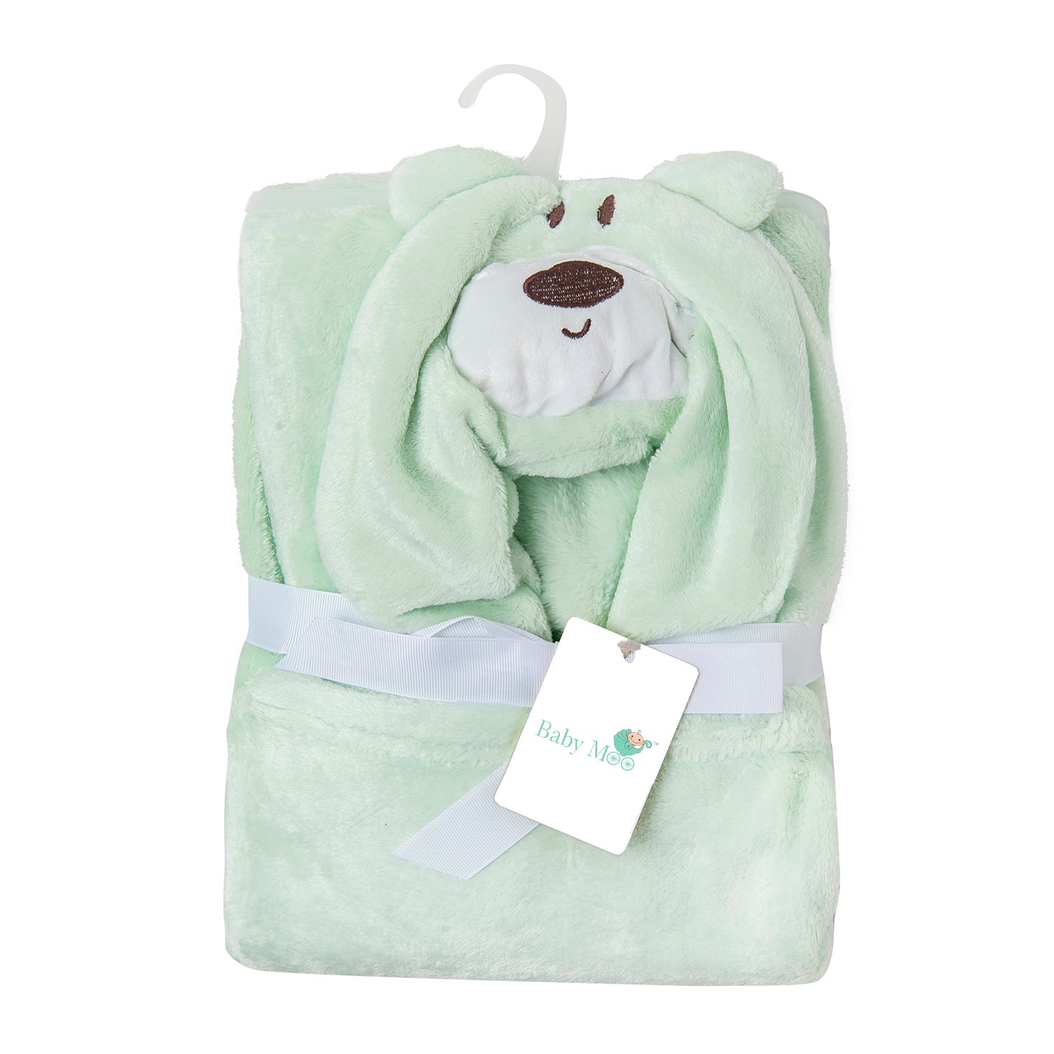 Baby Moo Bear Soft Cozy Hooded Blanket Mint Green