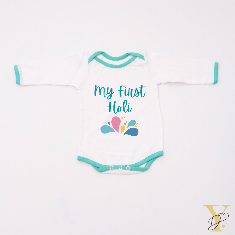 My First Holi Bodysuit (Green Love) - Half/Full Sleeves