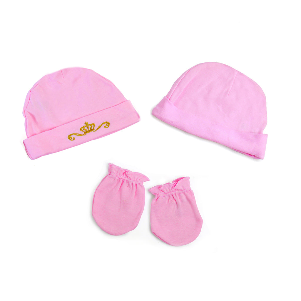Daddy's Princess Pink Set Of 3 Caps And 2 Mittens