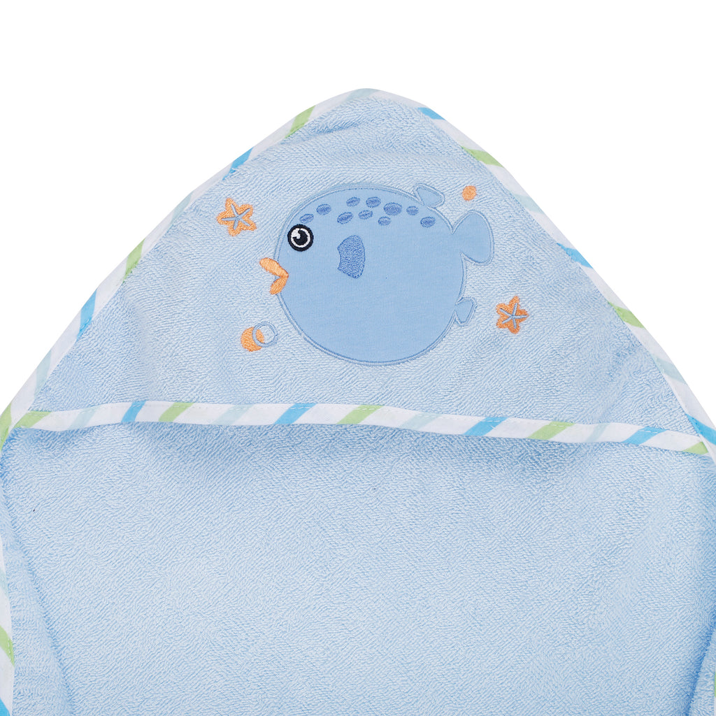 Baby Moo Fishy Blue Hooded Towel