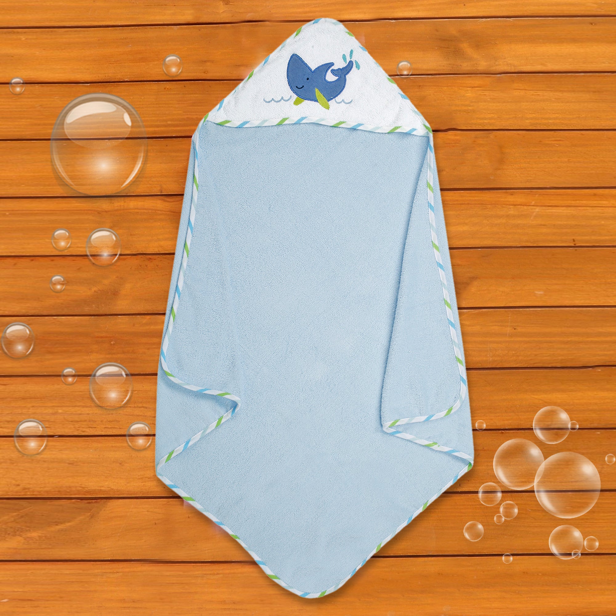 Baby Moo Dolphin Blue And White Hooded Towel