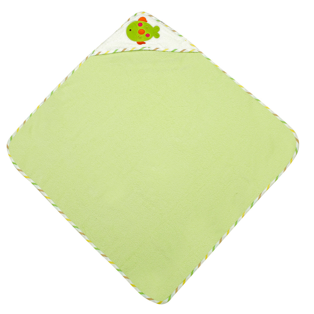 Baby Moo Fishy Green And White Hooded Towel