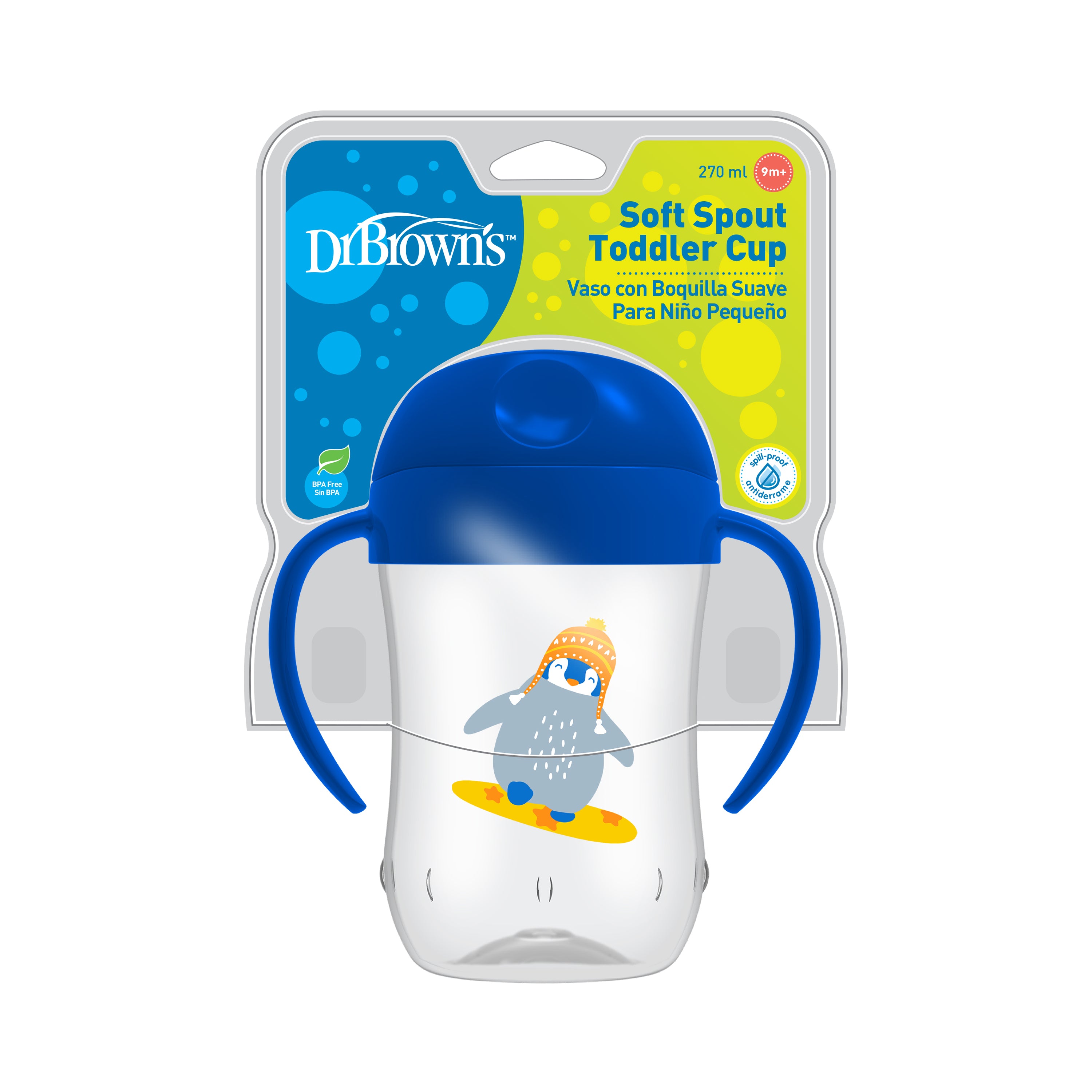 Dr. Brown's Soft-Spout Transition Cup w/ Handles -Blue Penguin Deco