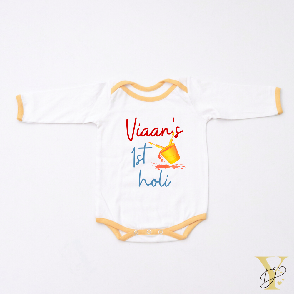 First Holi Bodysuit (Yellow Love) - Half/Full Sleeves