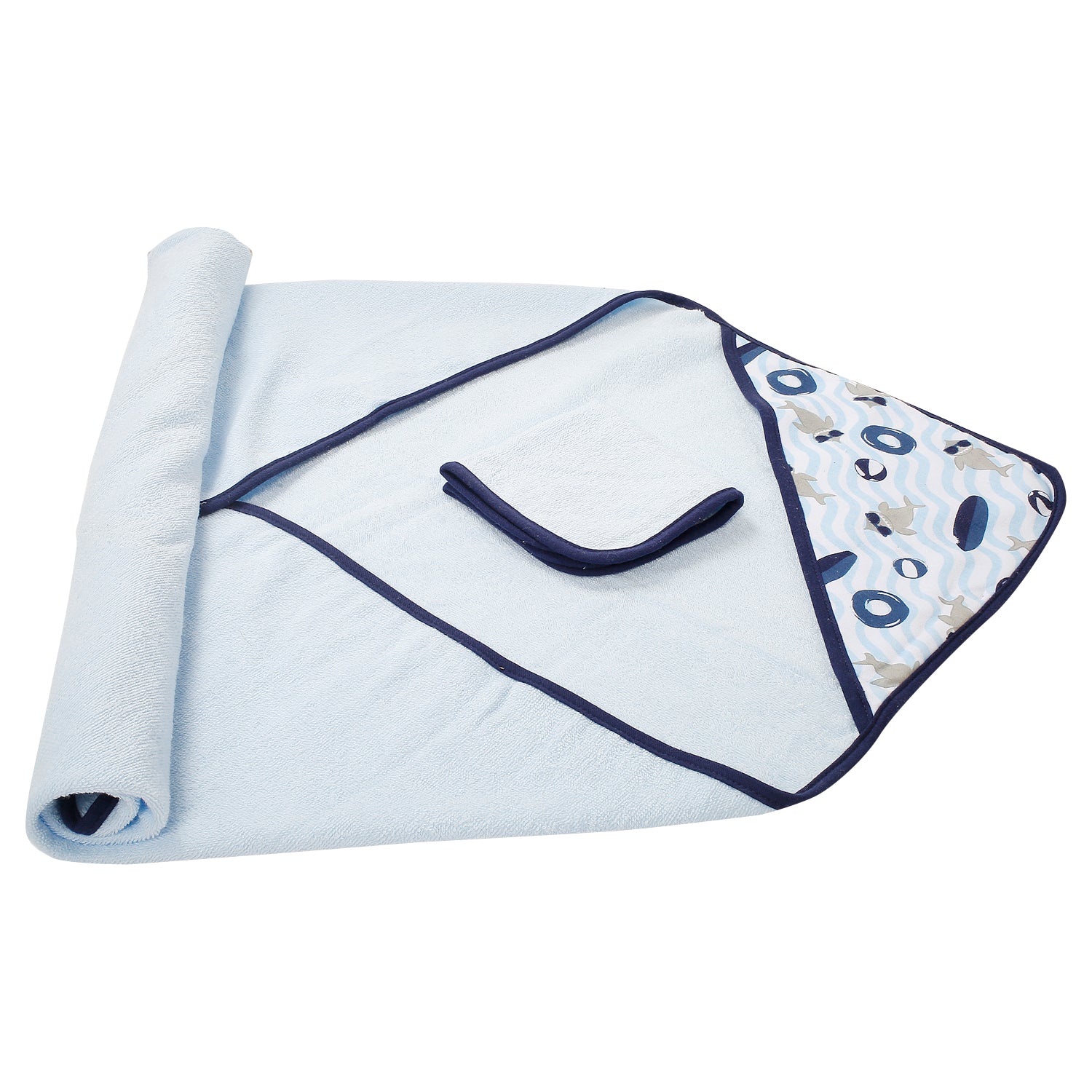 Baby Moo Dolphin Show Blue Hooded Towel & Wash Cloth Set