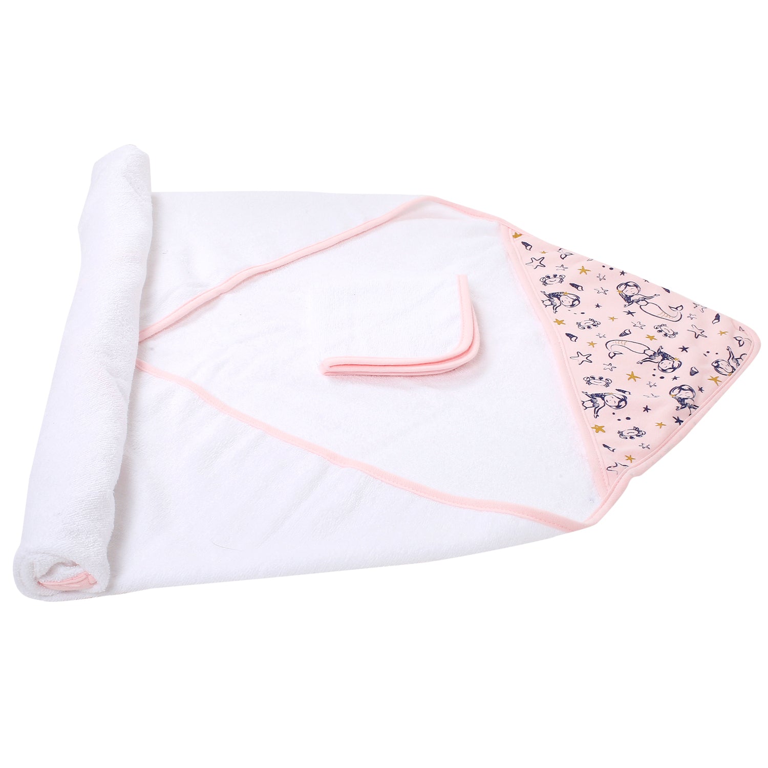Baby Moo Starry Pink Hooded Towel & Wash Cloth Set