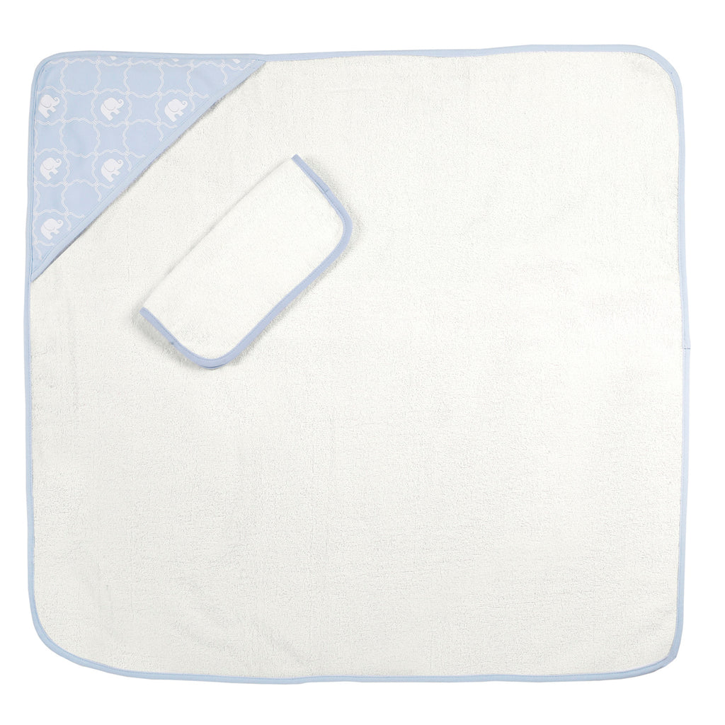 Baby Moo Elephant Blue Hooded Towel & Wash Cloth Set
