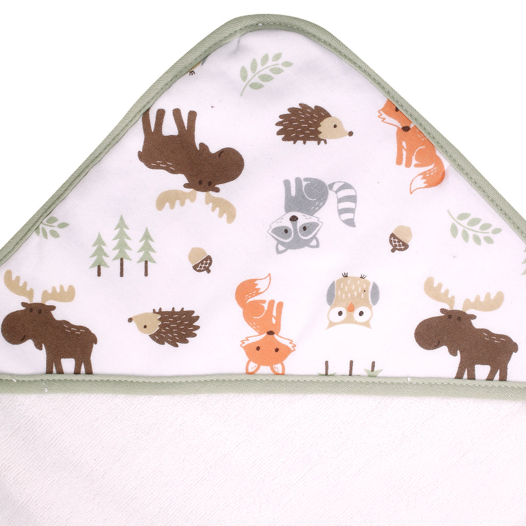 Baby Moo Exotic Animals Green Hooded Towel & Wash Cloth Set