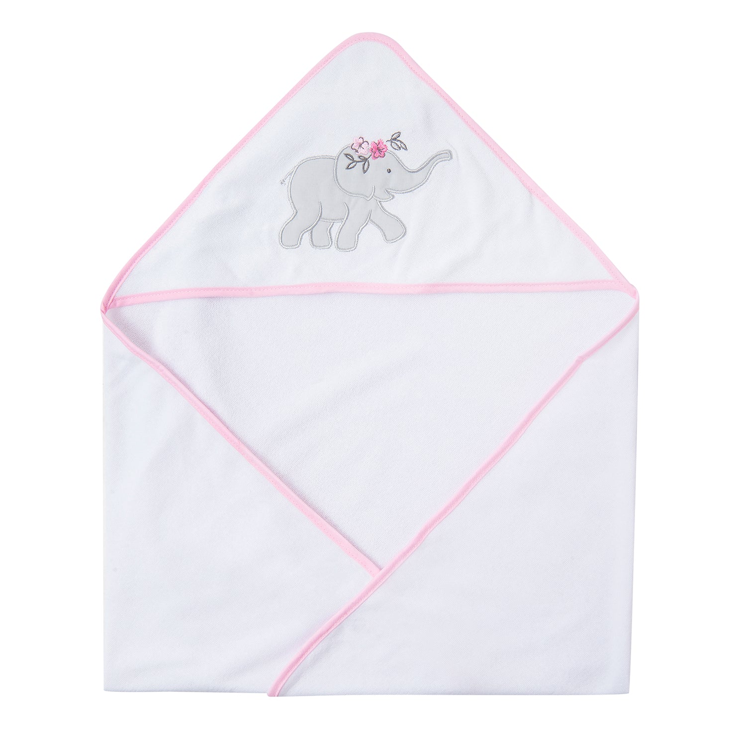 Baby Moo Hooded Towel And 5 Wash Cloth Gift Set Floral Elephant Pink