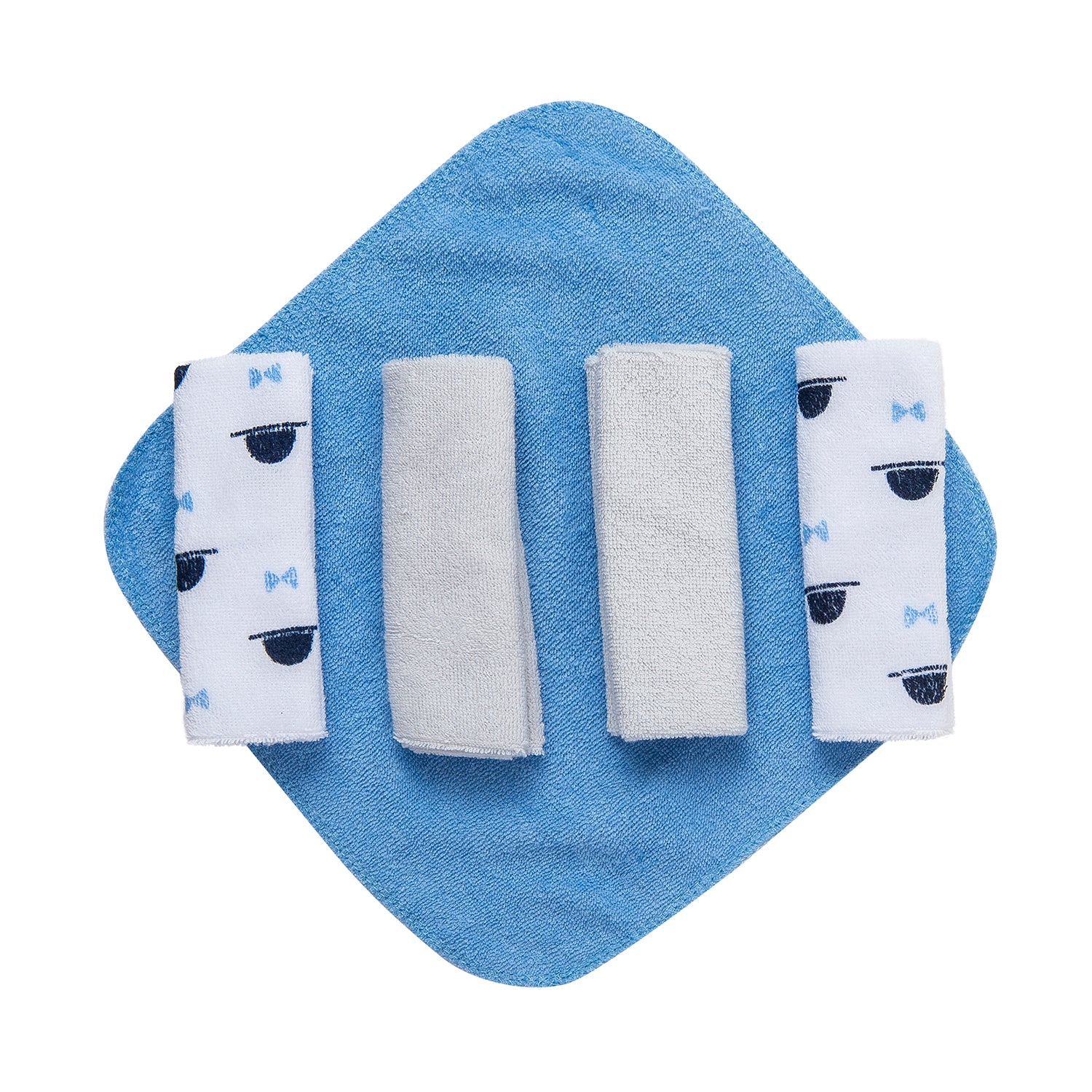 Baby Moo Hooded Towel And 5 Wash Cloth Gift Set Circus Elephant Blue