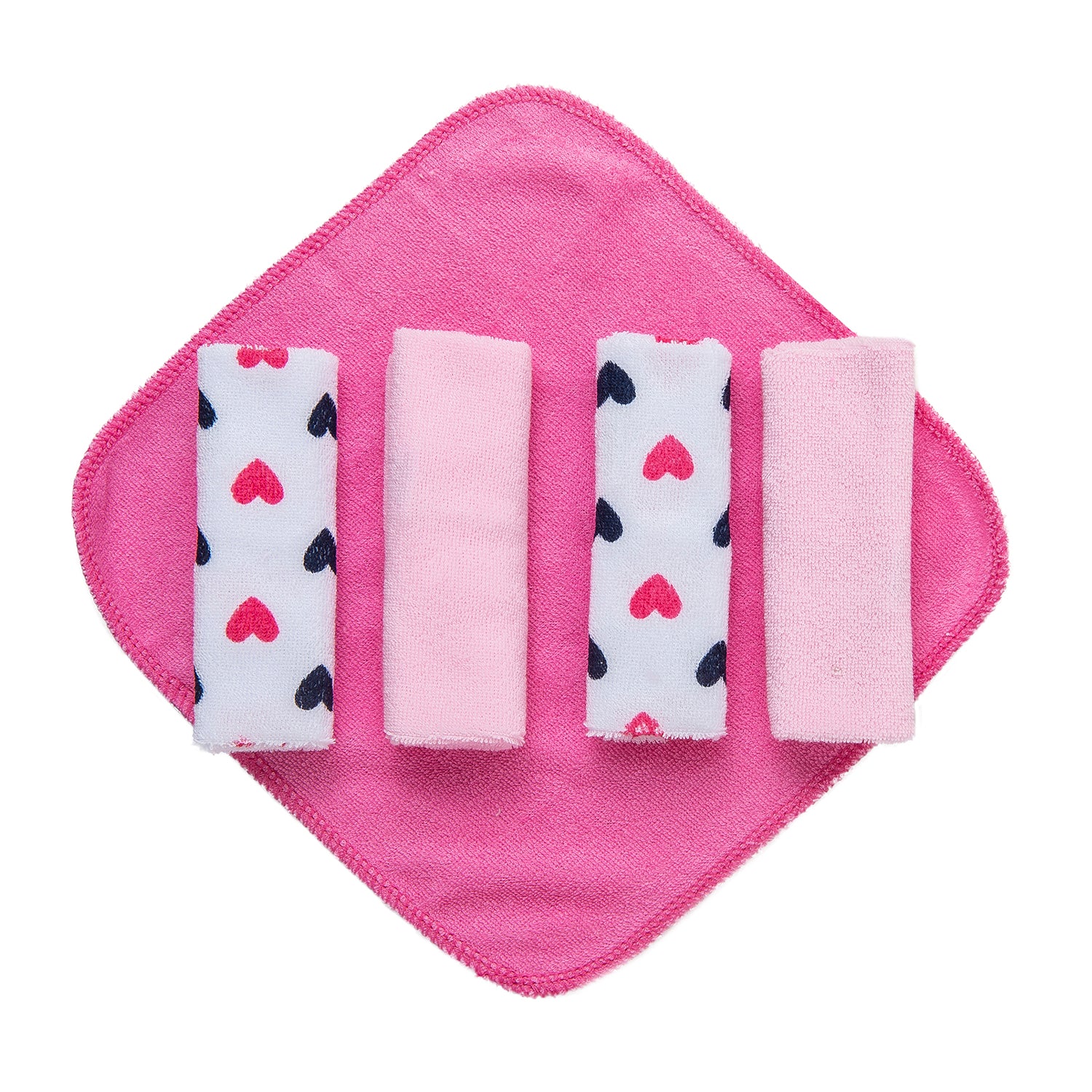 Baby Moo Hooded Towel And 5 Wash Cloth Gift Set Mrs Fox Heart Pink