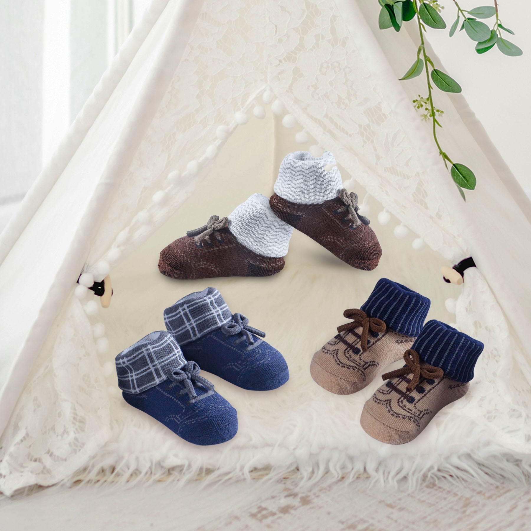 Baby Moo Cotton Socks Premium Newborn Gift Set Shoelace Design - Multi