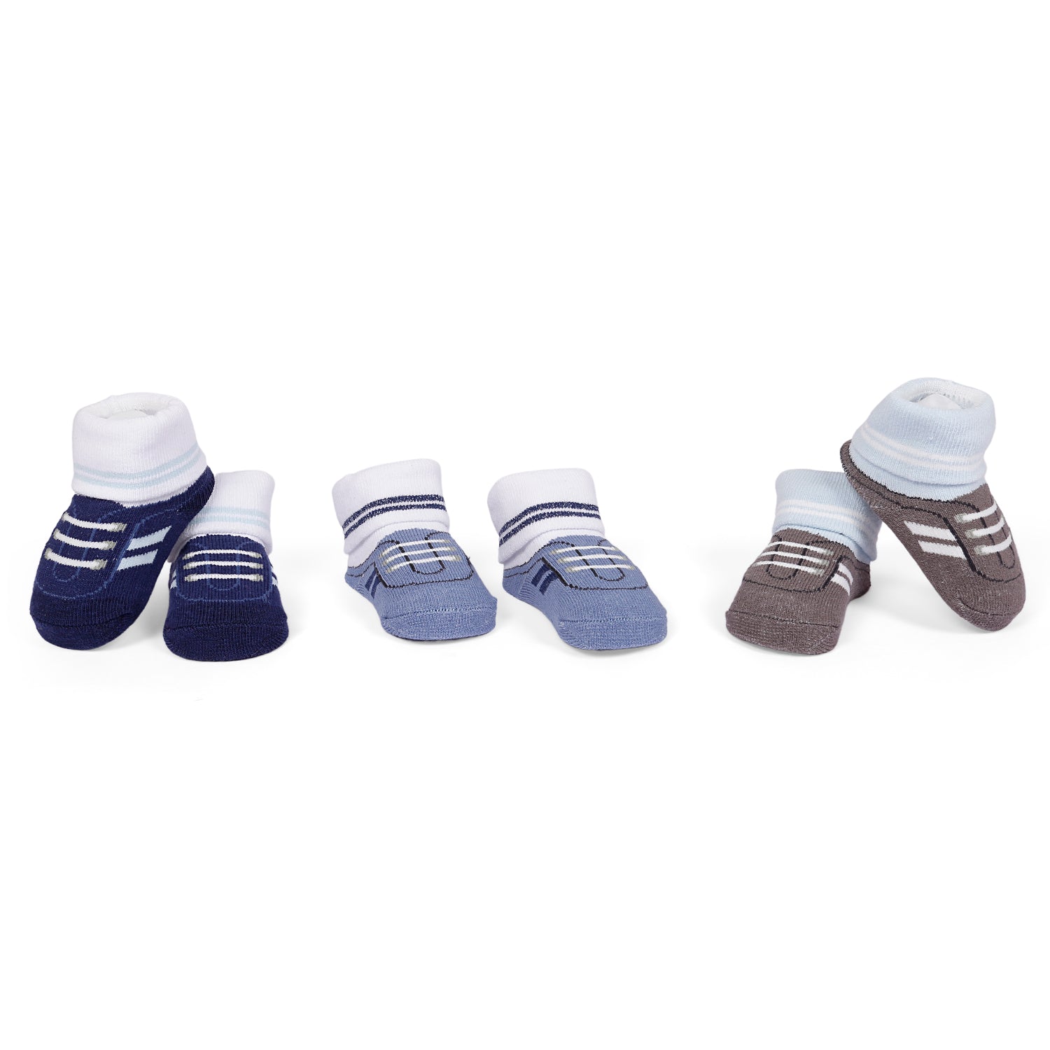 Baby Moo Socks Pack Of 3 Pairs For Newborn Boy Sneaker Print Blue